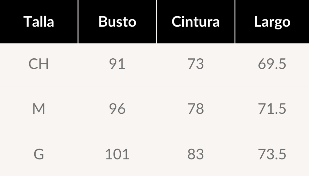 guía de tallas body camila